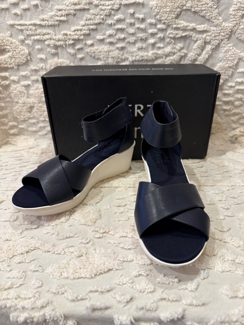 Naturalizer Navy Crisscross Ankle-Strap Wedge Sandals#633